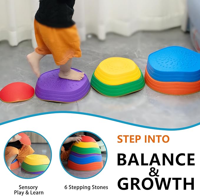 6 Pcs Stepping Stones for Kids, Toddler Sensory Balance Stones 3-8+