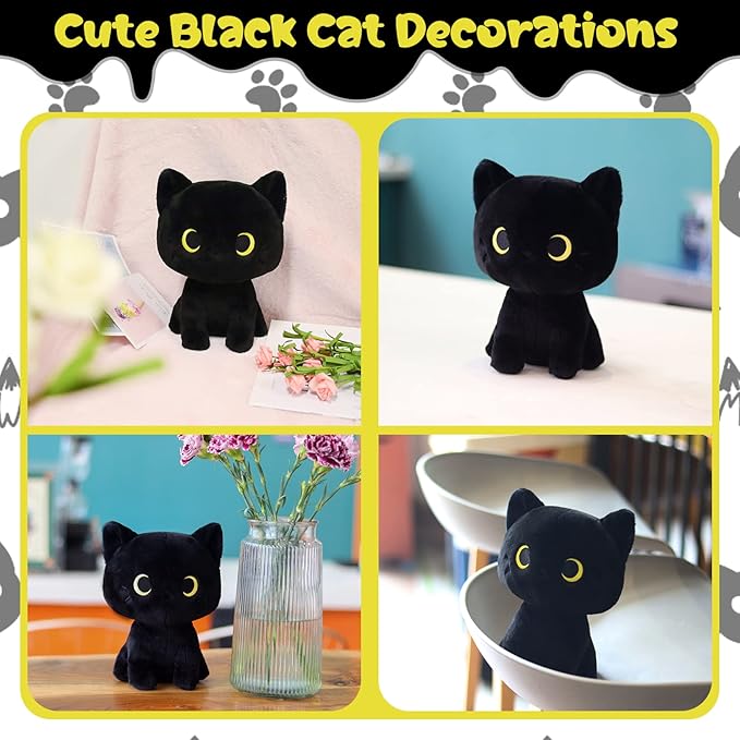 Black Cat Plush Toy, Cute Black Cat Stuffed Animals Kawaii Black Cat Plushie Doll