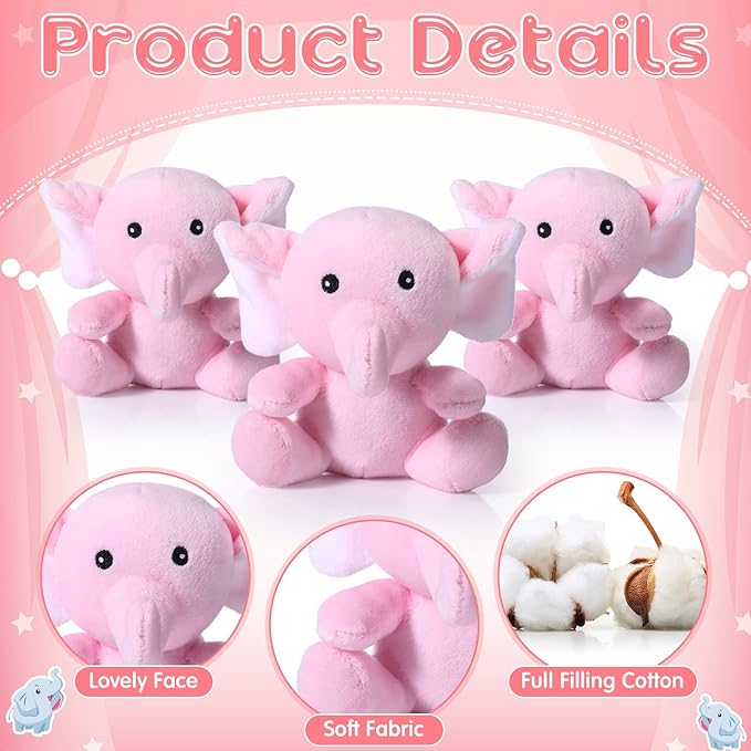 HyDren 8 Pcs Plush Mini Elephant Stuffed Animal Toys 4