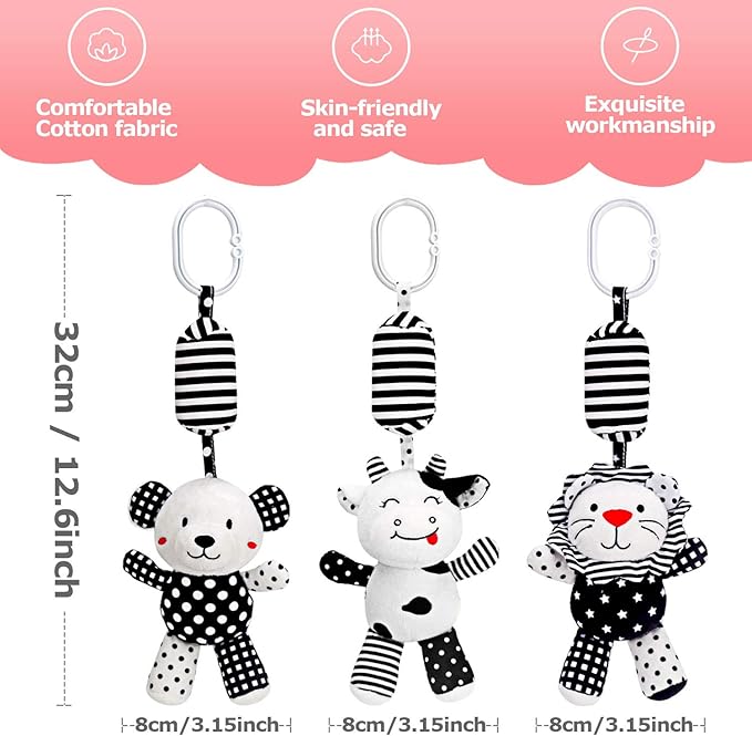 rolimate Baby Toy Cartoon Animal Stuffed Hanging Rattle Toys, Baby Bed Crib Car Seat Travel Stroller Soft Plush Toys with Wind Chimes, Best Birthday Gift for Newborn 0-18 Month
