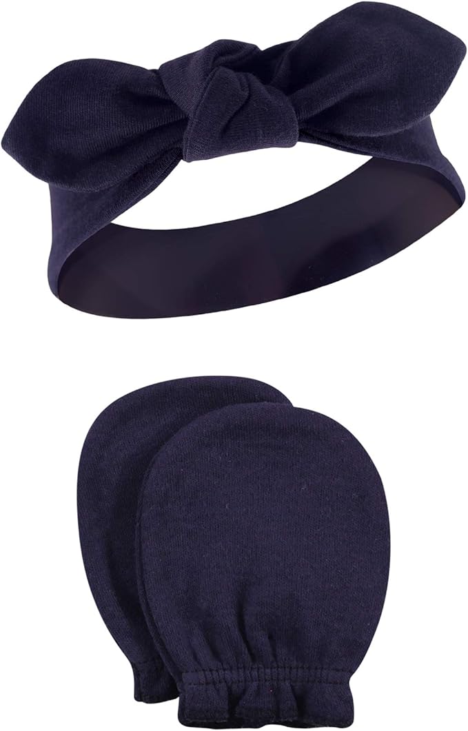 Hudson Baby Baby Girls' Cotton Headband and Scratch Mitten Set