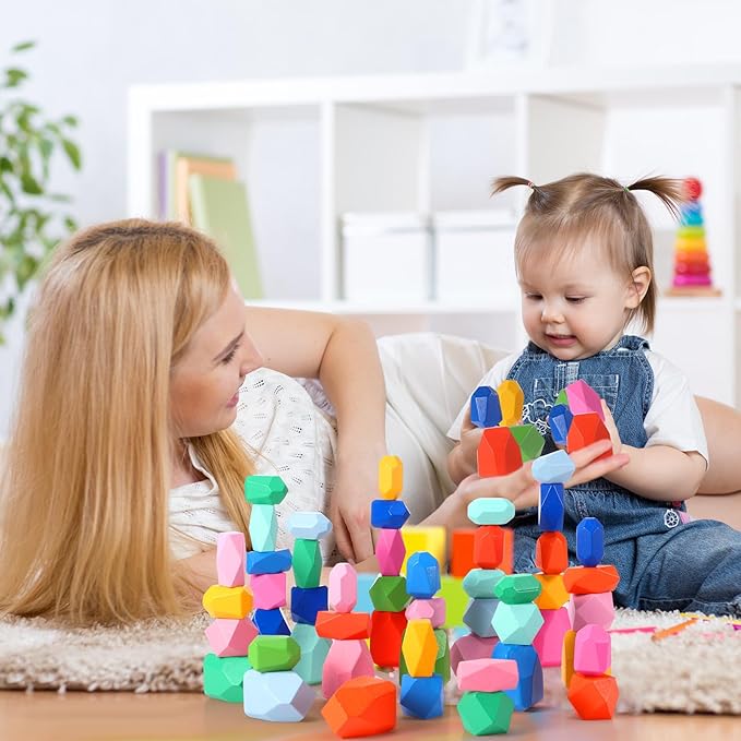 60 Pcs Stacking Rocks Montessori Toys for 1+ Year Old