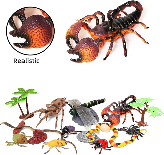 Insect Figure Toys for Kids, Plastic Assorted Realistic Play Bug Figurines Set for Toddlers