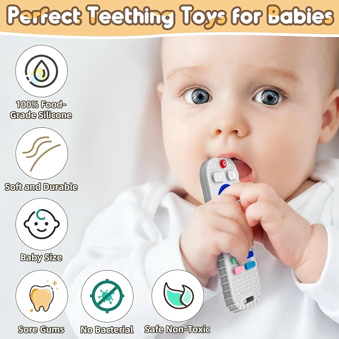 AiTuiTui Teething Relief Teethers Toys for Babies 3 6 9 12 Months Gifts, Silicone Sensory Remote Control Baby Teether Toy for Babies Newborn Infant Boy Girl Autism Toys