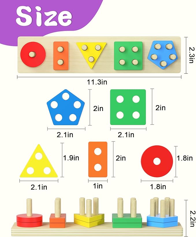 Montessori Toys for 1 2 Year Old Boy and Girl, Shape Sorter Wooden Toys for Toddlers 1-3 1-2, 1 2 Year