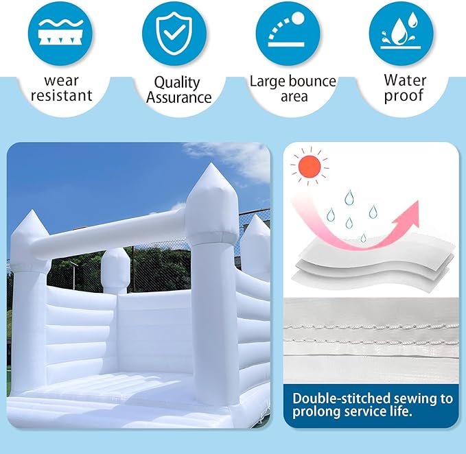 Large White Bounce House 13x13 FT Oxford Material with UL (13' L 13' W 12' H)