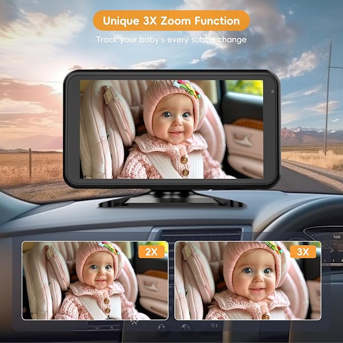 Baby Car Mirror Camera for 2 Kids with IR Night Vision, 3X Zoom Car Camera for Baby 1080P HD Images 360°Rotating Adjustable Car Seat Camera for Baby Rear Facing BV1