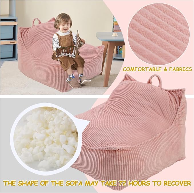 Bean Bag Chairs for Adults/Kids, Lounge Reading Chair with Memory Spone Filling, with Removable and Machine Washable Cover, for Living Room/Bedroom (Pink)