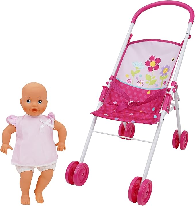 509 Crew: Garden Stroll N Doll Set - 14' Baby Doll & Folding Stroller Set, Kids Pretend Play 3+