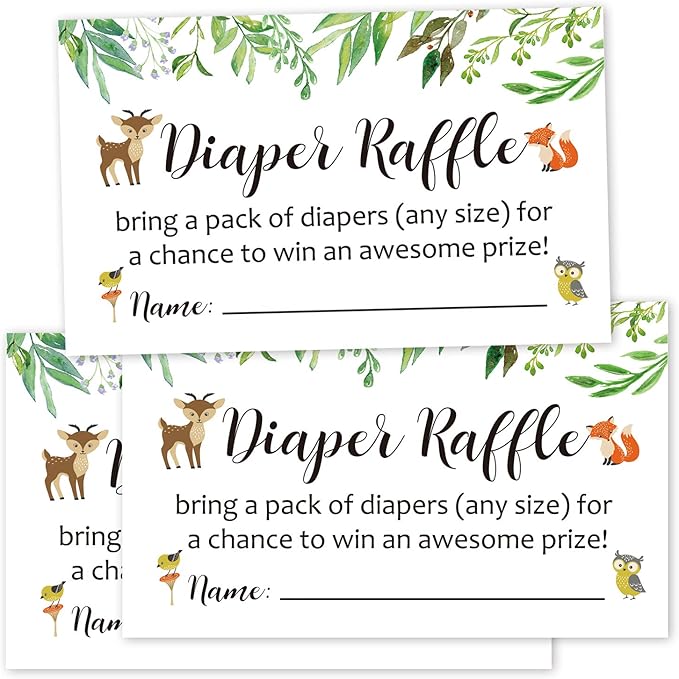 Diaper Raffle Tickets Woodland Baby Shower Game Invitations Insert for Boy Girl, Bring a Pack of Diapers to Win Favors 3.5" x 2", Pack 50