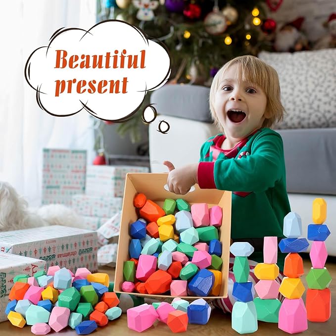 60 Pcs Stacking Rocks Montessori Toys for 1+ Year Old
