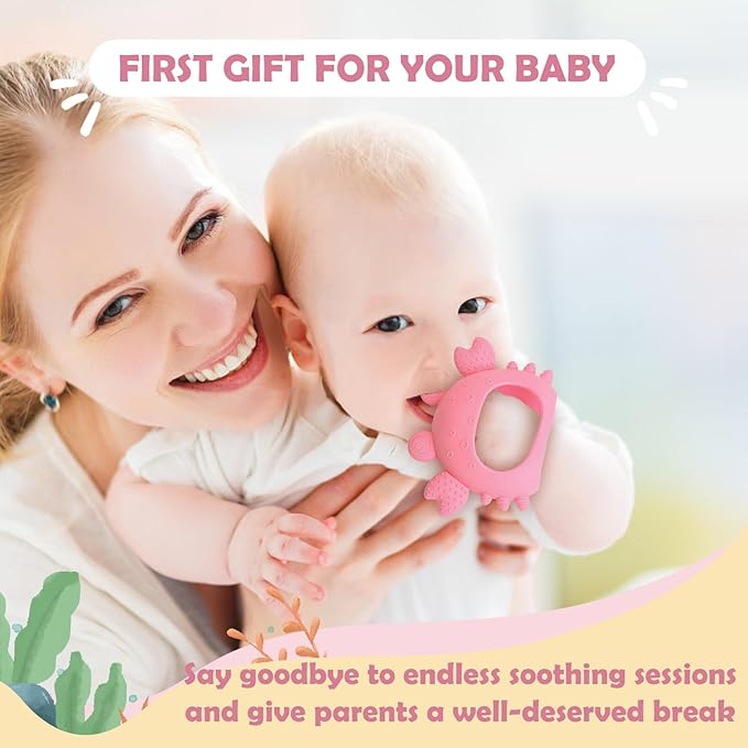Anboor 2 Pack Baby Teething Toys, Silicone Teethers for Babies 0-6 Months Anti Dropping Hand Teether