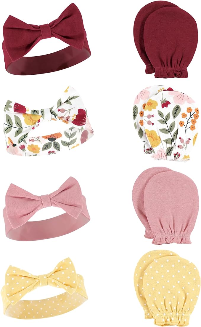Hudson Baby Baby Girls' Cotton Headband and Scratch Mitten Set