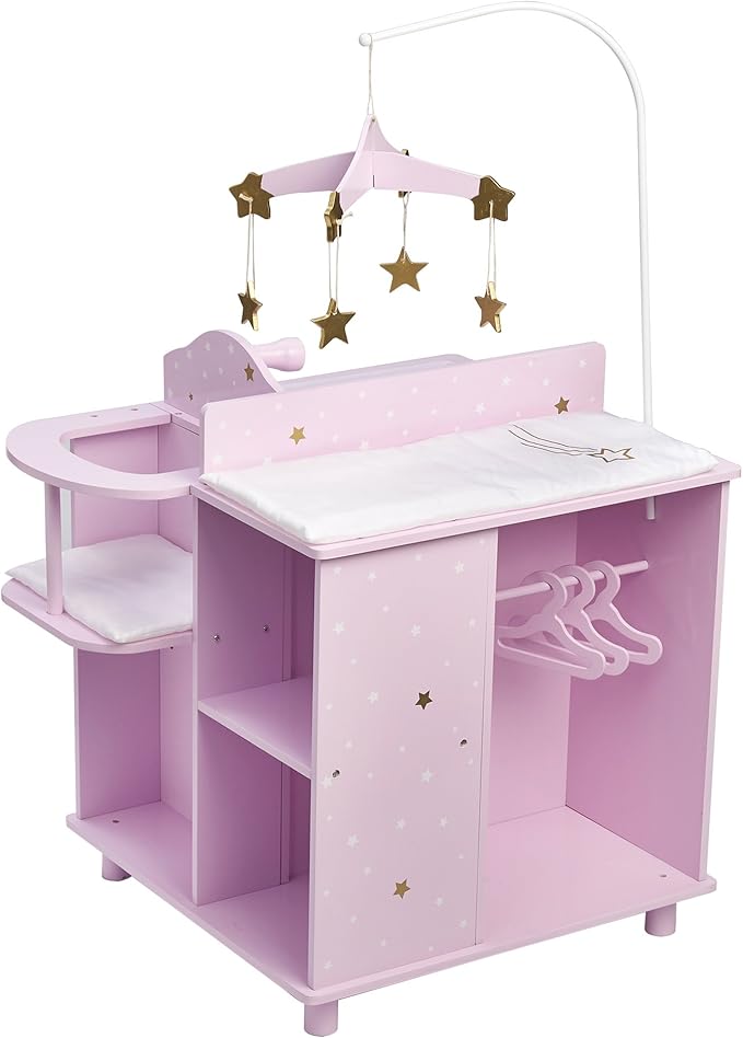 Olivia's Little World Baby Doll Changing Station with Built-in Baby Doll High Chair, Closet 18 Inch