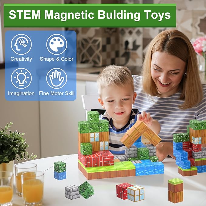 Magnetic Blocks Toys for Boys & Girls Age 6 7 8 9 10, Stacking Building Toys for Toddlers Fidget Cubes Sensory Toy for Kids