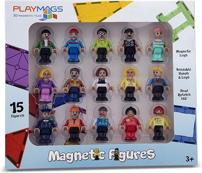 Playmags Magnetic Figures Community Set of 15 Pieces - Play People Perfect for Magnetic Tiles Building Blocks - STEM Learning Toys Children – Magnet Tiles Expansion Accessories Pack (Styles May Vary)