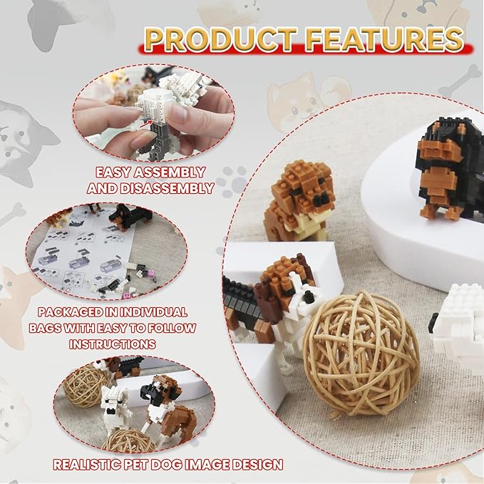 BOROLA Pet Dog Building Blocks Set Educational Toy Realistic Fun Animal Assembly Kit Toys Games(Mini Dachshund Blocks)