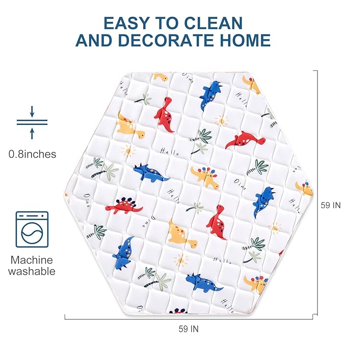 Premium Foam Baby Hexagon Mat 59" X 59", Thick One-Piece Crawling Mat