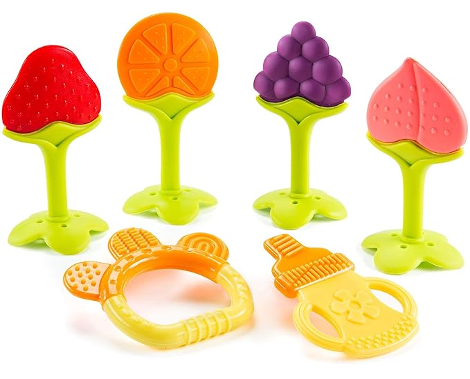 Baby Teether Toys for Babies 0-6 Months, Newborn Infant Baby Teethers Freezer Safe Silicone Baby Teether Toys 0-6 Months, 6 Pack