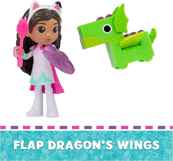 Gabby's Dollhouse, Knight Gabby Toy Figure Set with Surprise Toy and Mini Dragon Pal 3 and