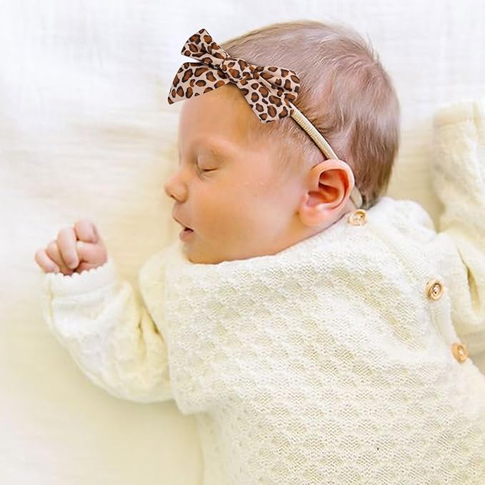 Baby Bows 10PCS Stretchy Nylon Headbands for Baby Girls, Handmade