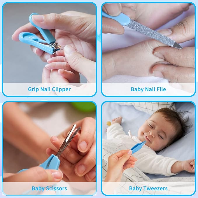 Baby Healthcare and Grooming Kit, 21pcs Baby Electric Nail Trimmer Set Newborn Nursery Health Care Set for Newborn Infant Toddlers Baby Boys Girls Kids Haircut Tools (21 Kits Blue)