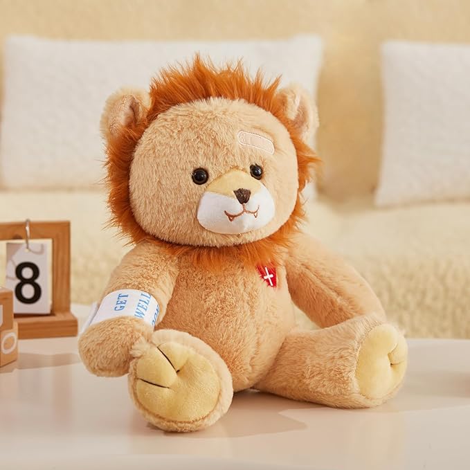 Houwsbaby 12" Get Well Soon Lion Stuffed Animal,Brown Get Well Soon Lion Plush Toy