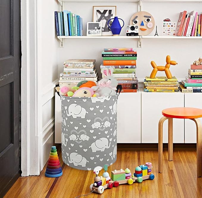 Round Elephant Pattern Laundry Hamper Storage Basket Organizer Hamper Storage