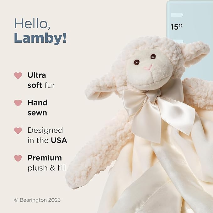 Bearington Baby Lamby Snuggler, 15 Inch White Lamb Plush Stuffed Animal Security Blanket Lovey for Babies