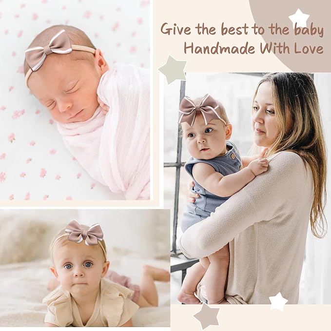 4" Baby Bows, 3pcs Elastic Nylon Headbands Handmade Newborn Bows