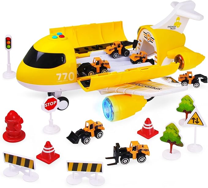 Hapavis Airplane Toys with Construction Truck Engineering Vehicle Play Mat