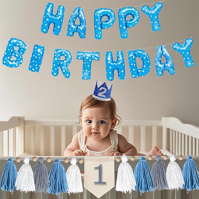 1-3st Birthday Highchair Banner Decorations for Boys, Cute Baby Party Crown Hat