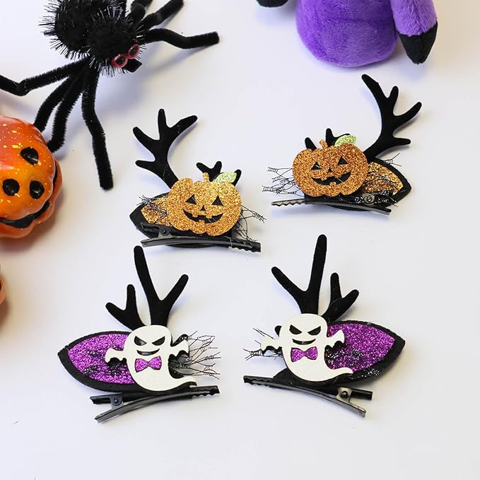 Baby Girls' Hair Accessories: Bat Bows, Pumpkin Hair Clips 4pcs