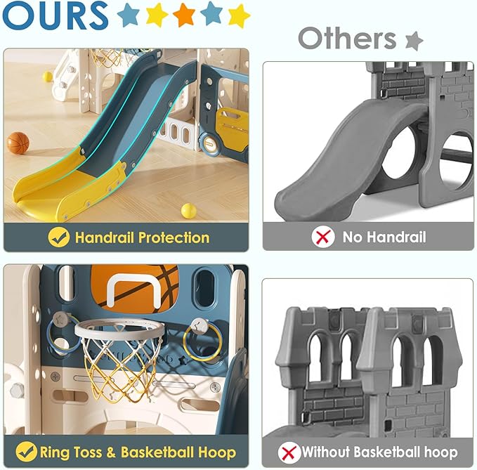 10 in 1 Toddler Slide, Kid Slide for Toddlers Age 1+ with Ring Toss