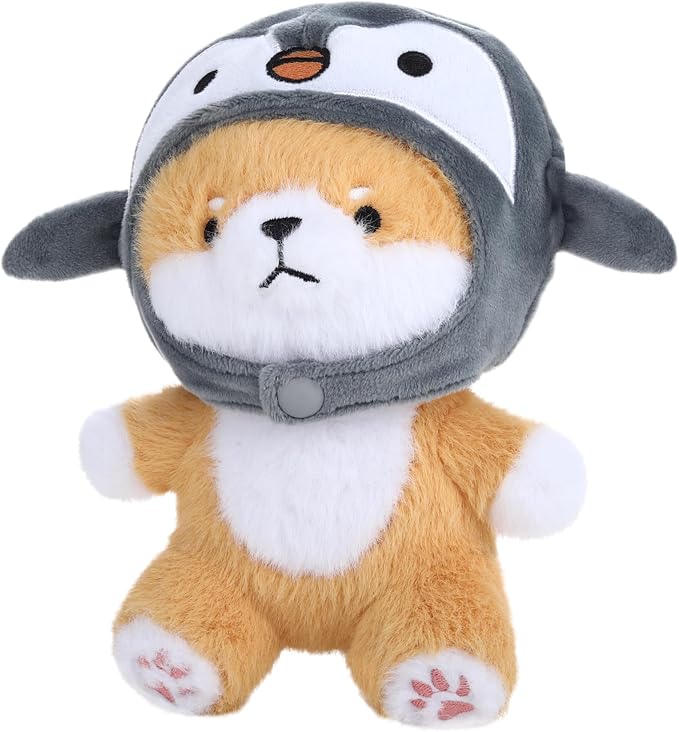 MIAODAM Cute Dog Plushie with Penguin Stuffed Animal Hat - Soft Penguin Dog Plush Toy Stuffed Animal Doll, for Baby (20cm/7.8in)