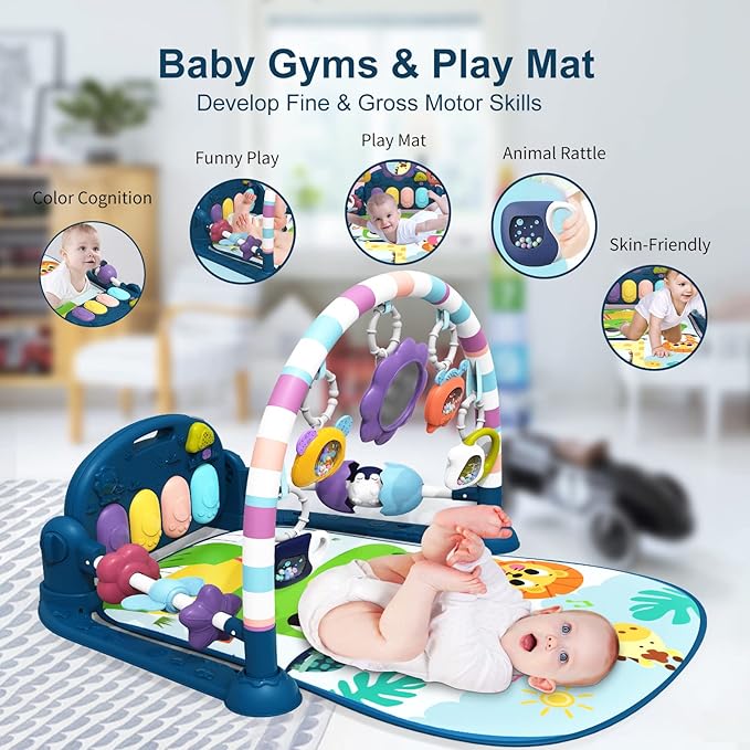 dearlomum Baby Play Mat Baby Gym,Funny Play Piano Tummy Time Baby Activity Mat with 5 Infant Sensory Baby Toys 0 to 3 6 9 12