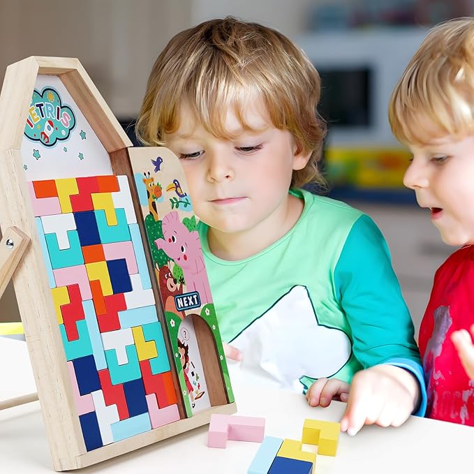 GEMEM Wooden Blocks Puzzles for Kids Ages 4-8, Thick 3D Russian Blocks Brain Teasers Tangram Jigsaw, STEM Intelligence Toys,Montessori Educational Gift for Toddlers Kids 3 4 5 6 7 8 Boys Girls