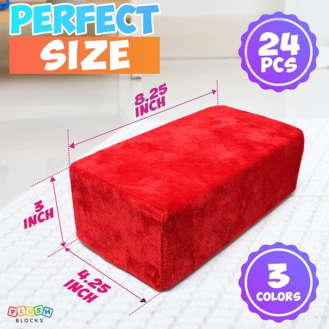 The Original Premium Plush Building Block for Kids - Certified Safe Foam Blocks in Luxuriously Soft Fabric Covers 24 (Brick