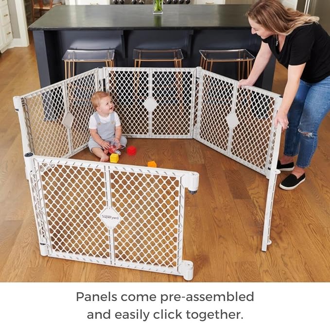 Toddleroo by North States Superyard 6 Panel Free Standing Play Yard, Indoor or Outdoor Baby Playpen, Baby Gate. Made in USA. 5.5 feet Corner to Corner Play Pen (26" Tall, Pewter)