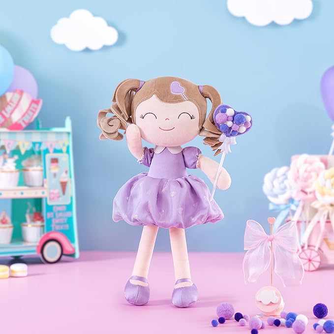 Gloveleya Baby Doll Gifts Plush Curly Girl Toys with Love 16" Purple