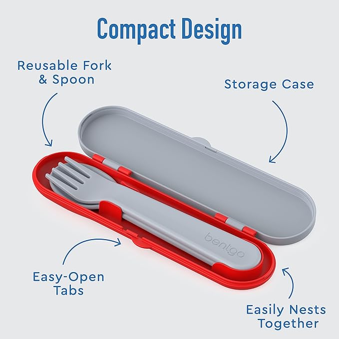 Bentgo Kids Utensil Set - Reusable Plastic Fork, Spoon & Storage Case - BPA-Free Materials, Easy-Grip Handles, Dishwasher Safe - Ideal for School Lunch, Travel, & Outdoors (Trucks)
