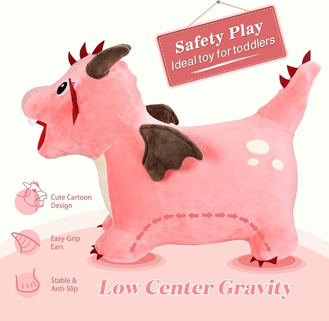 INPANY Bouncy Dinosaur Hopper Toy for Toddlers, Kids Inflatable Plush Bouncing Horse Hopper 2 3 4 Year
