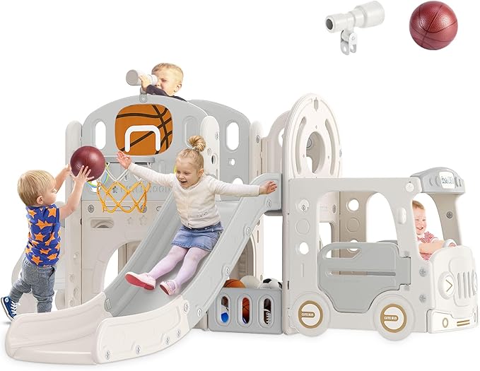 10 in 1 Toddler Slide, Baby Slide for Toddlers Age 1+ with Ring Toss