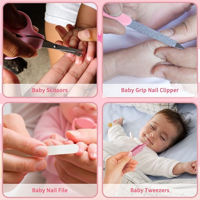 Baby Nail Trimmer Electric,Baby Nail Clippers, 6 in 1 Baby Nail File,Nail File Baby Grooming Kit Manicure Set for Toddler or Adults (Pink 18 in 1)