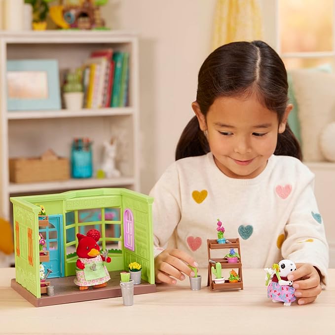Li'l Woodzeez – Li'l Petals Flower Shop 29Pcs Dollhouse 2 Posable 1 Storybook 3+