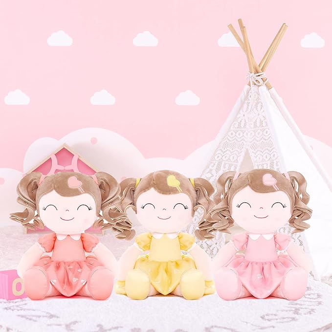 Gloveleya Baby Doll Gifts Plush Curly Girl Toys with Love 16" Orange