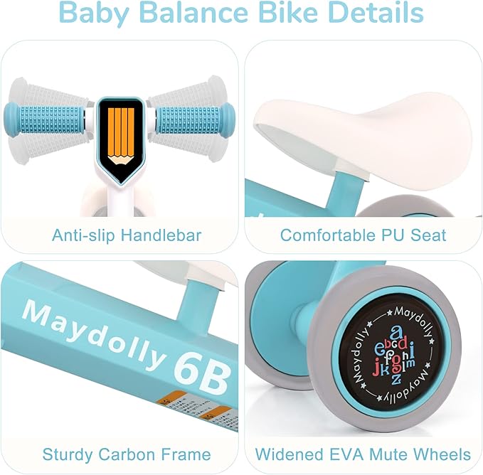 Maydolly Baby Balance Bike Bicycle Toys for 1 Year Old 10-24 Months 4 Wheels
