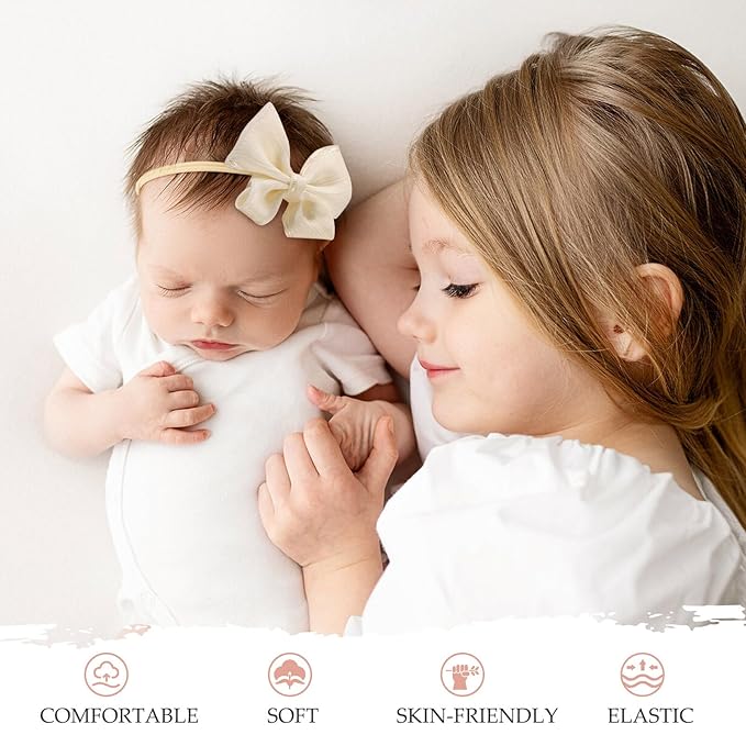 Soft Stretchy Nylon Headbands Handmade Hair Bands for Baby Girls Newborn Infant Toddler竊뉰eige"
