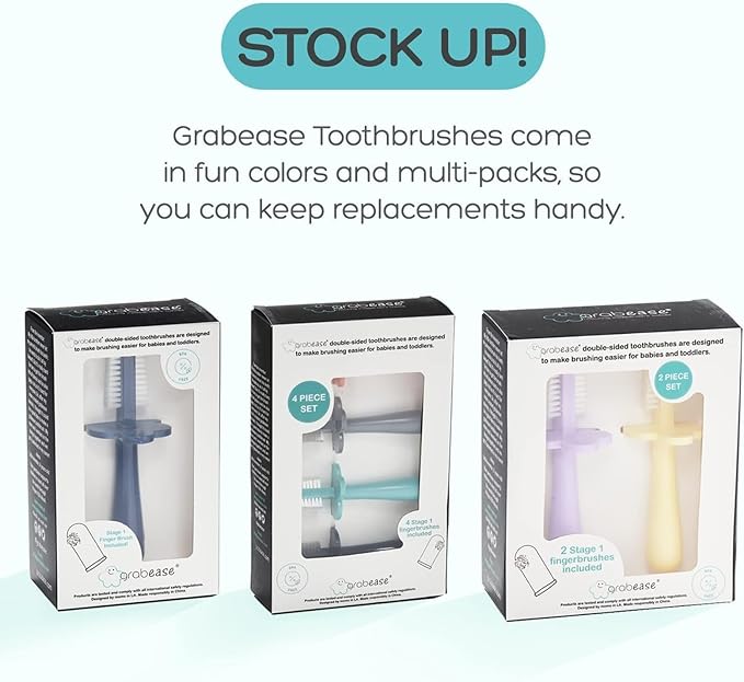Grabease Baby Toothbrush Double Sided - Training Finger Toothbrush for Toddler Infant, BPA-Free & Phthalate-Free for Baby & Toddler, 1 Pack, Yelow