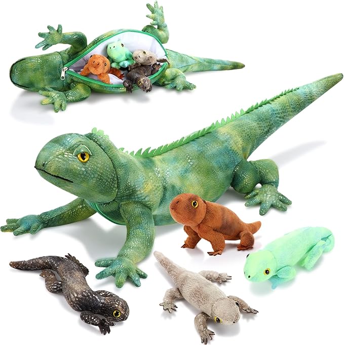 HyDren 5 Pcs Stuffed Iguanas Plush Toy Set 26 Inch 4 Babies